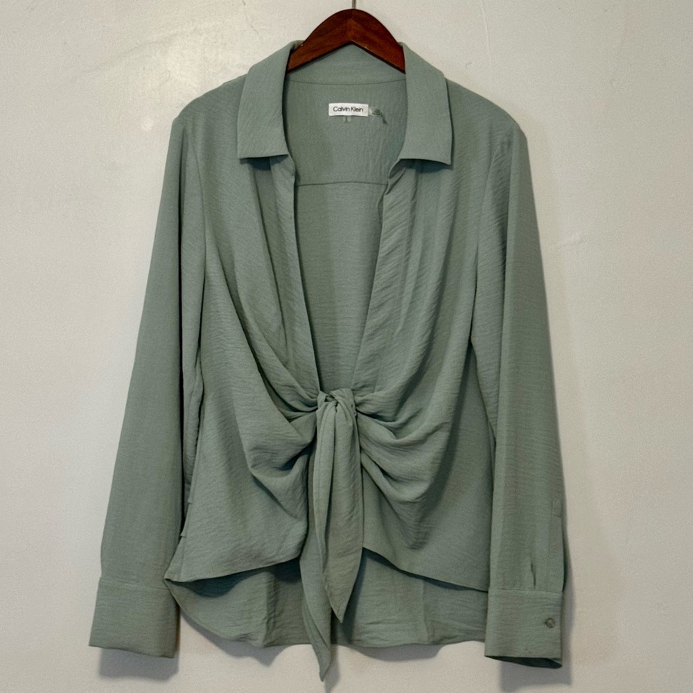 Calvin Klein Tie Front Blouse in Sage